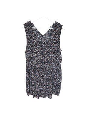 ecote Black Floral Print Romper, Button-Front, Sleeveless, V-Neck, Medium